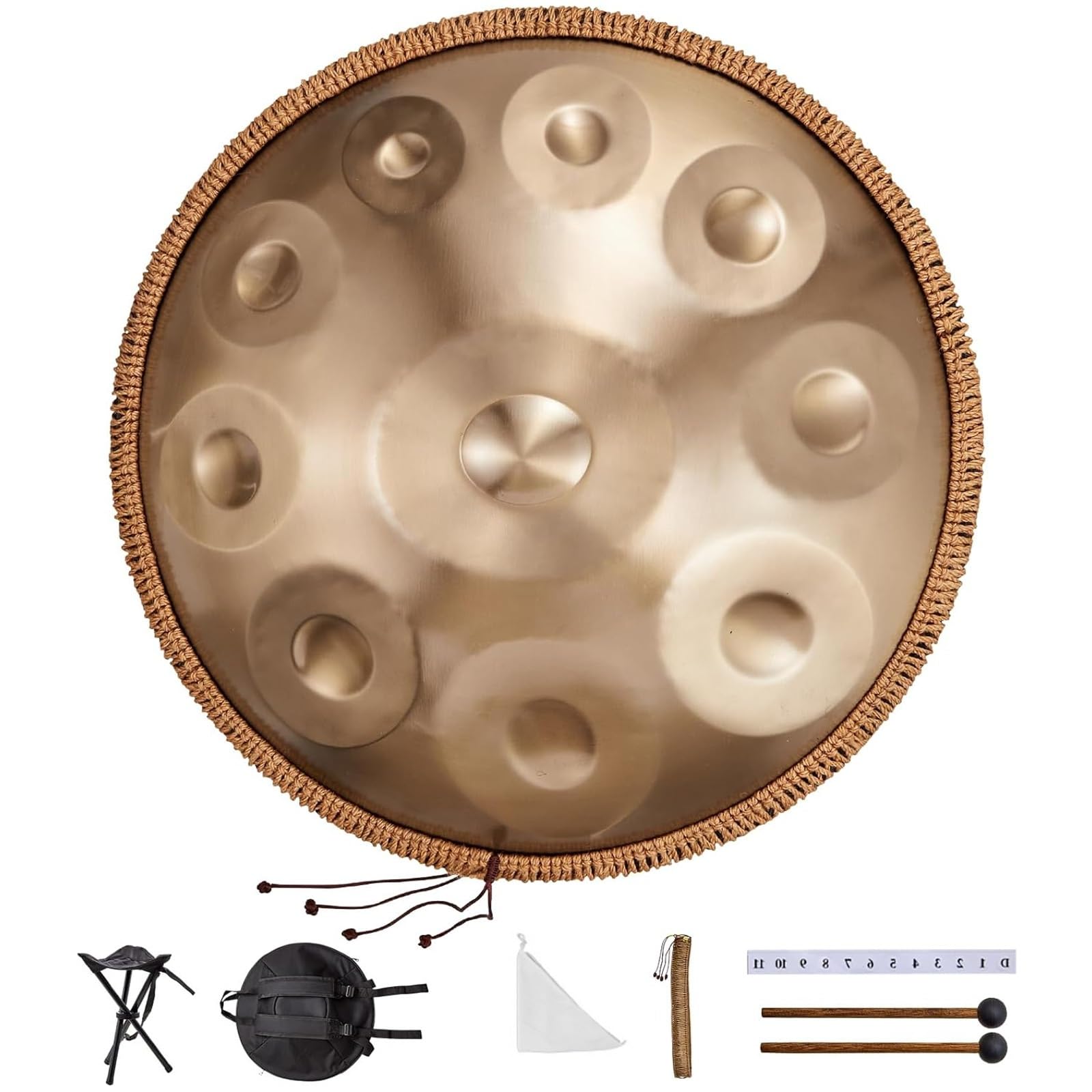 9/10/12 Note Strumento Handpan, 56cm Steel Pan Drum Instrument, Strumenti Musicali In Re Minore 440 Hz Con Borsa Morbida, 2 Mazze, Supporto(Viola,9)