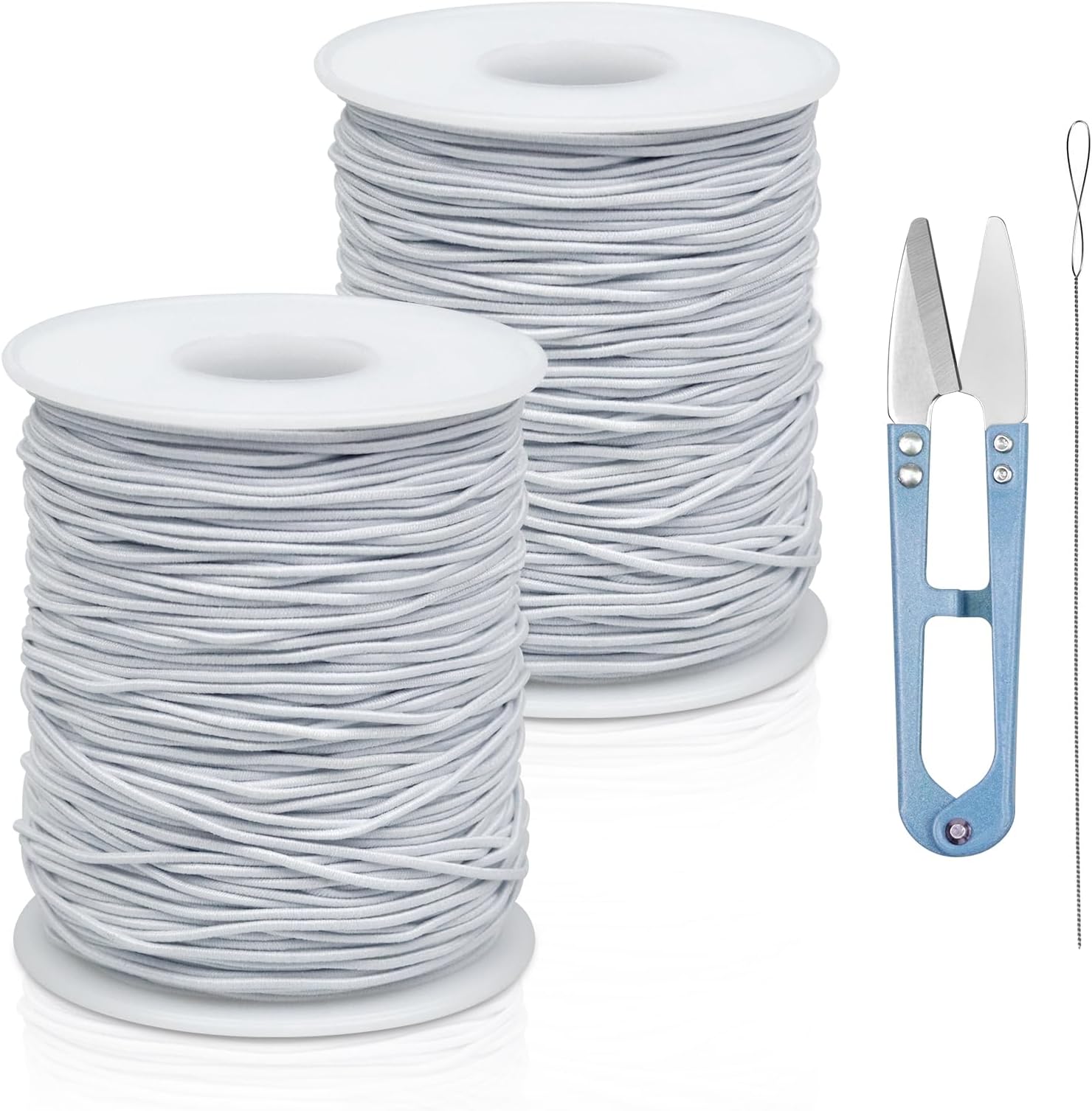 2 Rolls FIVEIZERO White Elastic Bracelet String Total 330 Feet,1mm,1.2mm,1.5mm Elastic Cord for Beading Stretchy String with Beading Needle for Bracelets,Sewing,Necklace,Jewelry Making and Crafts