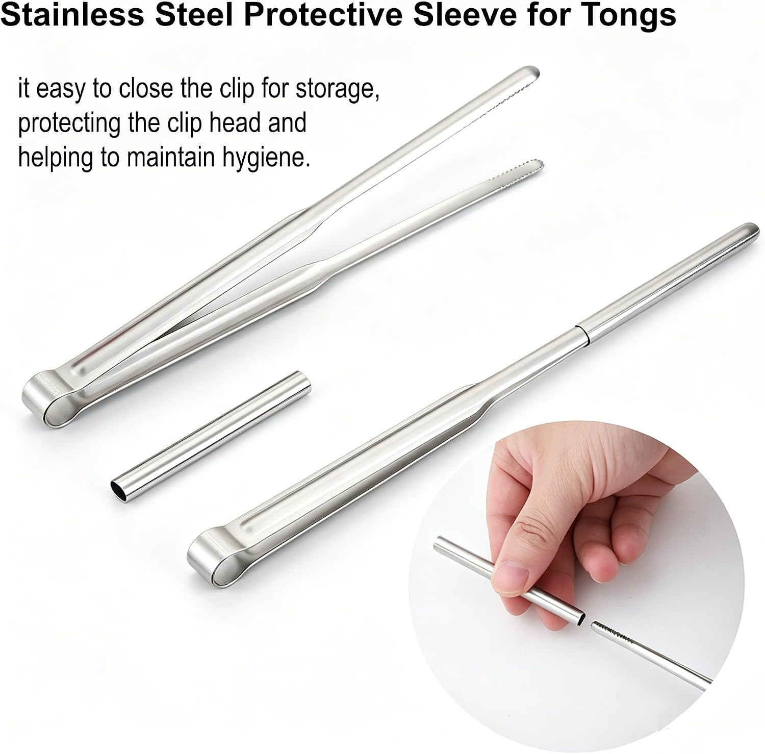 2Pcs(10.5&8.4 In) Thickened Stainless Steel Food Tongs with Protective Sleeve，Kitchen Tongs for BBQ, Sushi, Non-Slip Serrated Tips, Easy Storage & Clean, Heavy Duty Cooking Grilling Serving Tongs