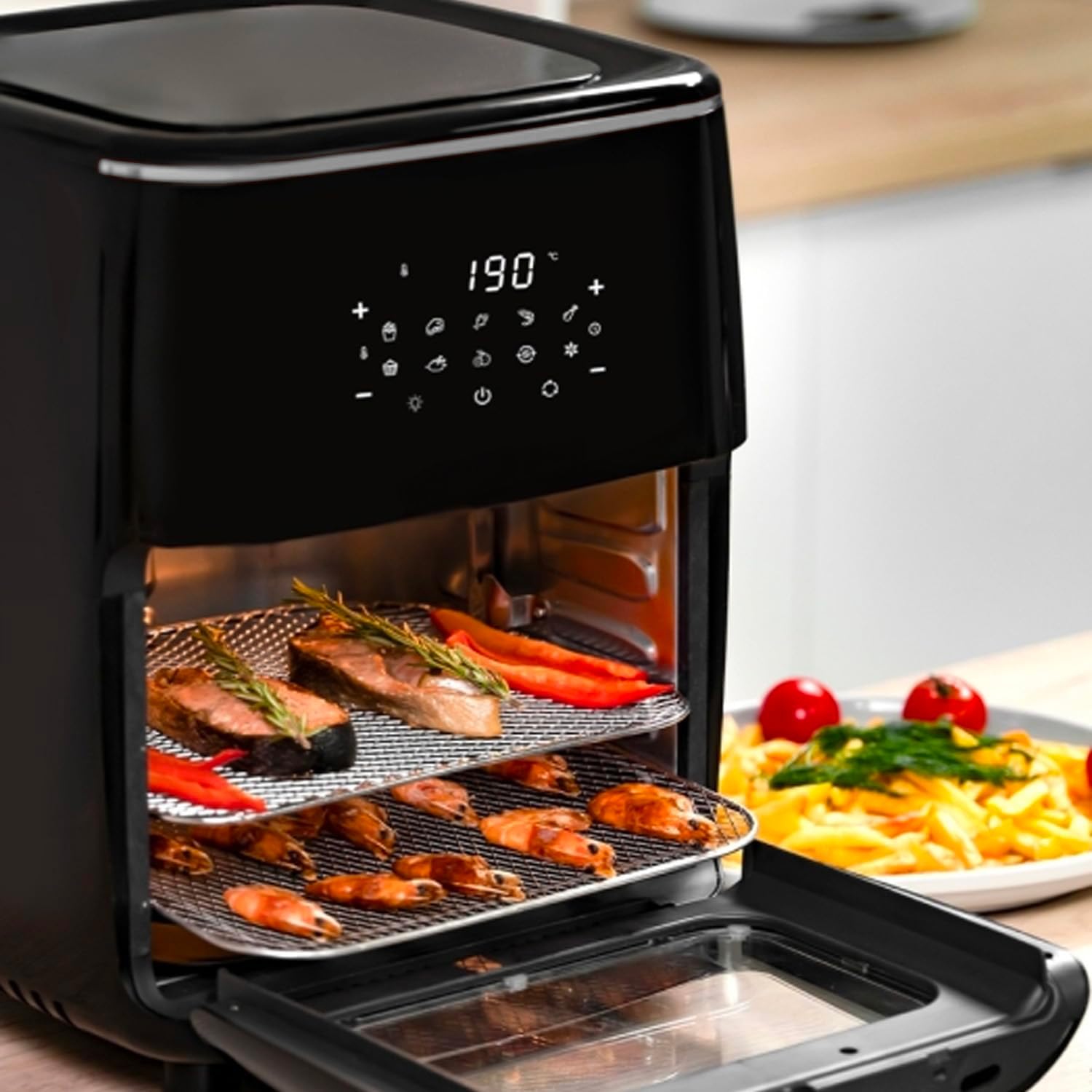 Forno Multifunzione e Friggitrice ad Aria 14L - Cottura Uniforme e Salutare, Display Digitale, Inclusi 4 Accessori Versatili - Ideale per Friggere, Grigliare, Cuocere al Forno