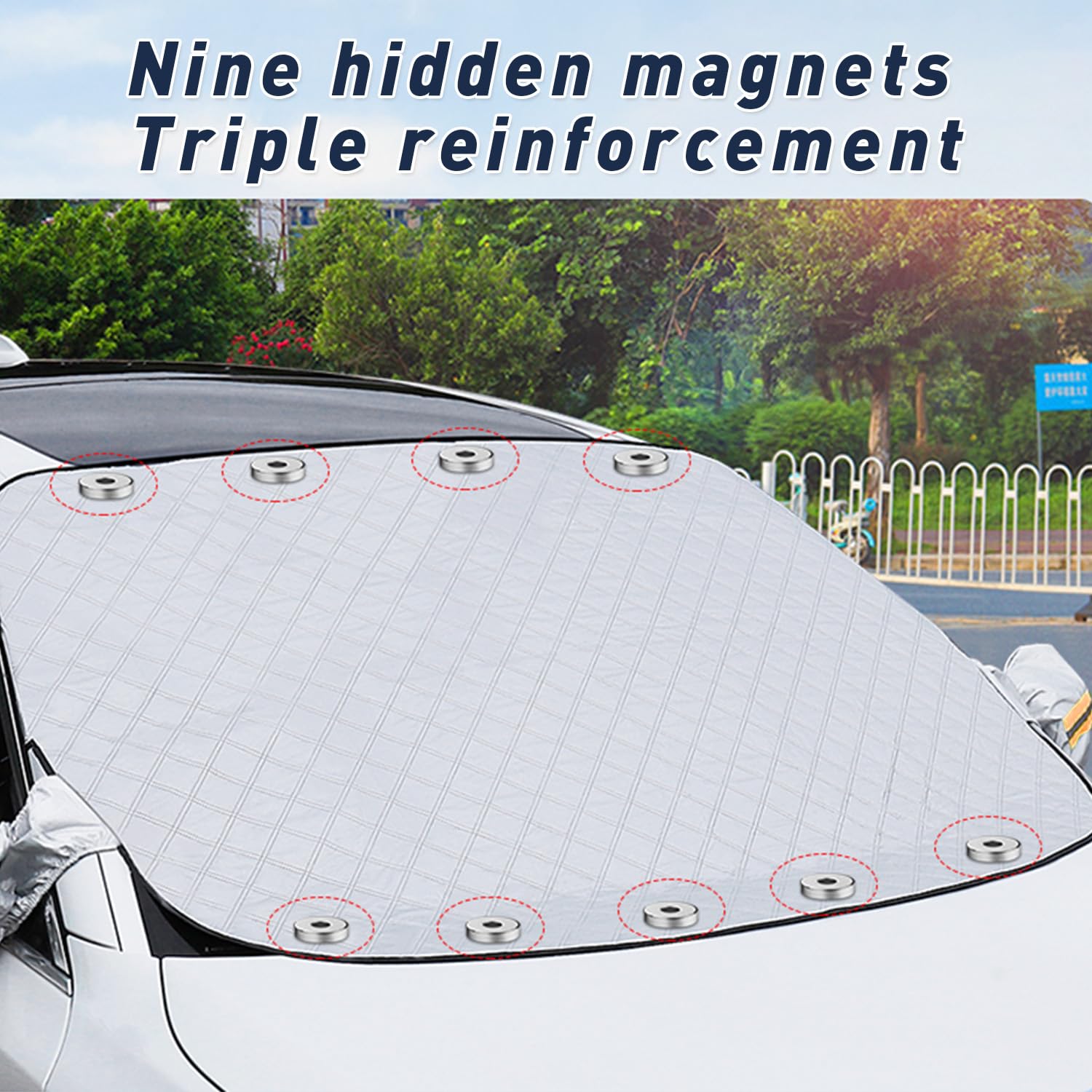 Couverture Pare-Brise 150x111 Cm Anti-Givre, Anti-Neige, Anti-Soleil Avec Aimants - Protection UV 4 Couches Pour Voiture/SUV