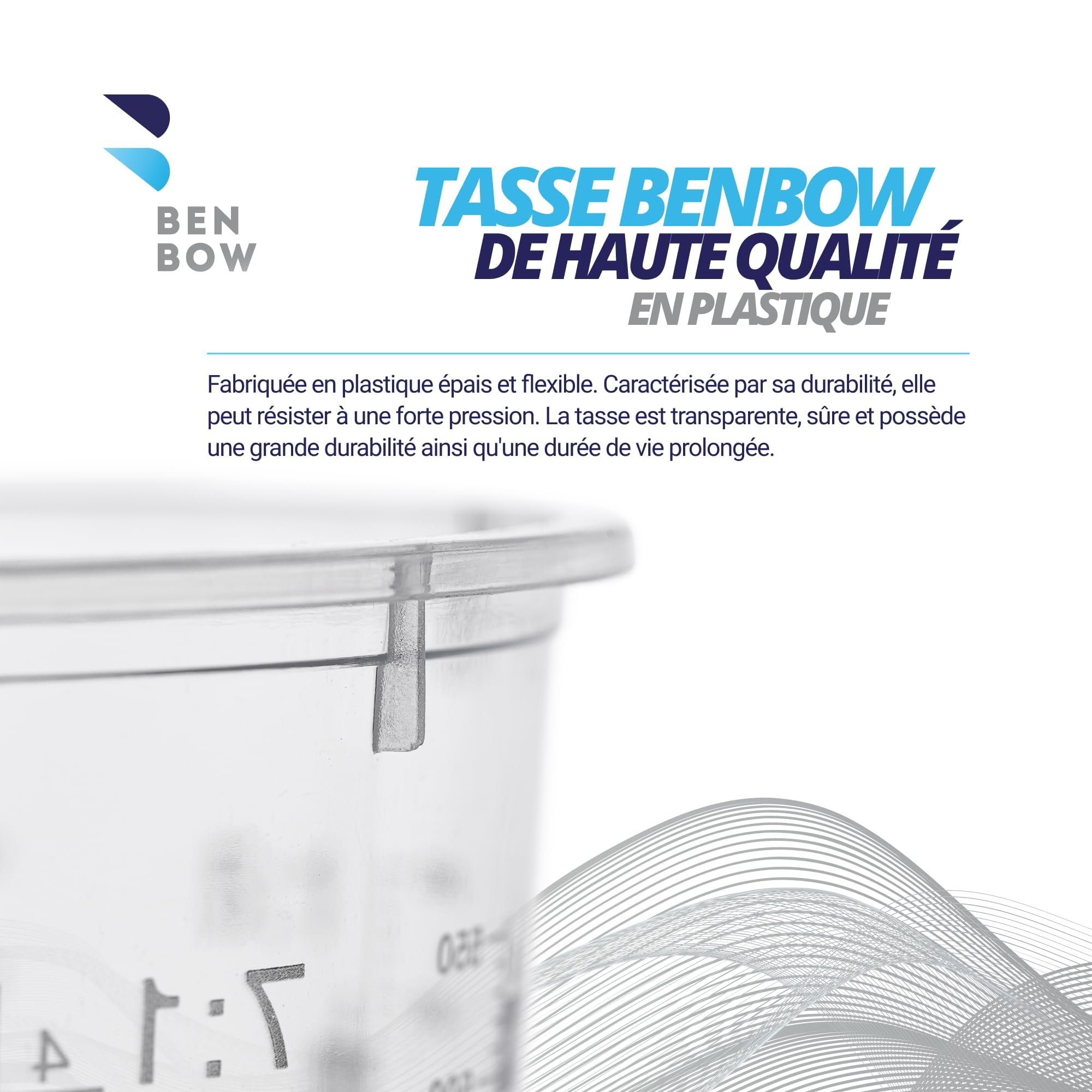 BenBow Lot De 100 Tasses à Mesurer + 12 Couvercles - 680 Ml - Graduations Multiples 1:1 à 7:1 - Gobelets Jetables Pour Peinture, Résine, Vernis & Apprêts Auto