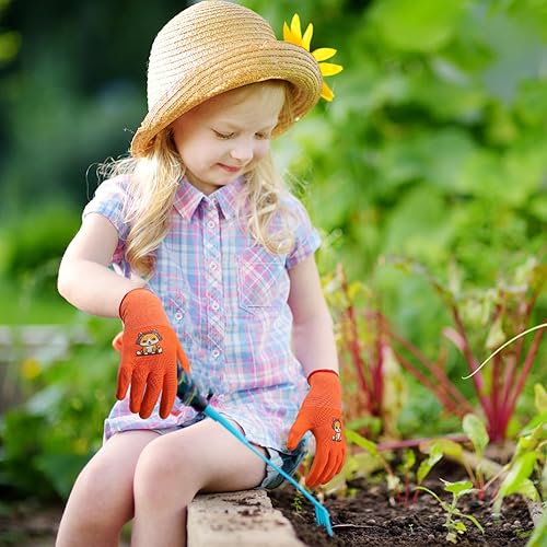Miniatura 6 de Guantes de jardinería para niños de 3 a 12 años, guantes de trabajo con revestimiento de goma para jardín y patio