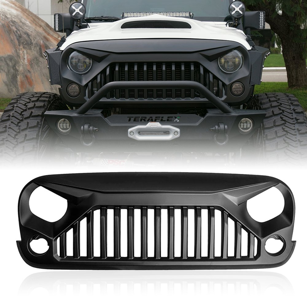 Xprite Beast Front Matte Black Grille Grid Grill for Jeep Wrangler Rubicon Sahara Sport JK JKU 2007-2018