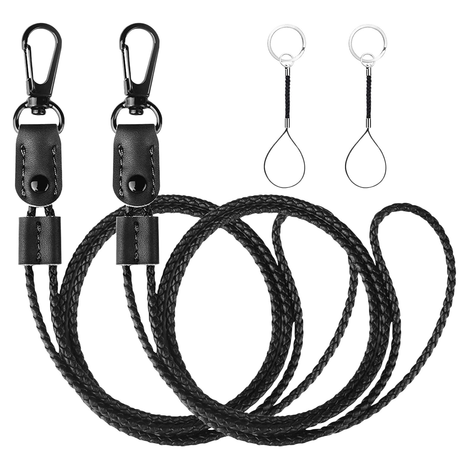 CTRLZS 2 Pcs Braided Leather Badge Lanyards for ID Badges Holders Keys Long Strap Neck Lanyard Keychain for Men,Women B
