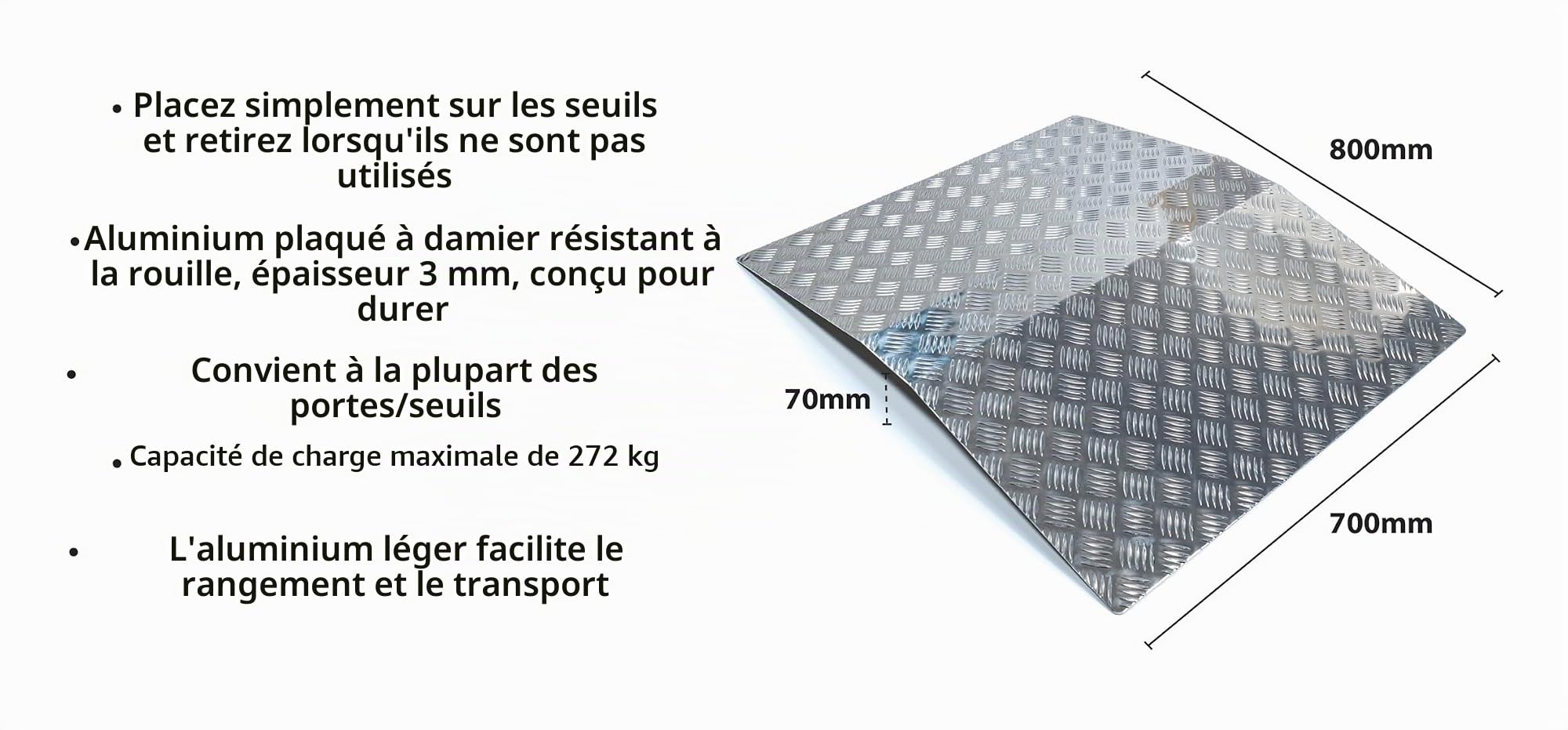 Aidapt Rampe de seuil de pont en aluminium, trois longueurs et hauteurs, scooter, fauteuil roulant, trottoir, portable, légère, mobilité, personnes âgées, coussinets antidérapants, durable, résistante