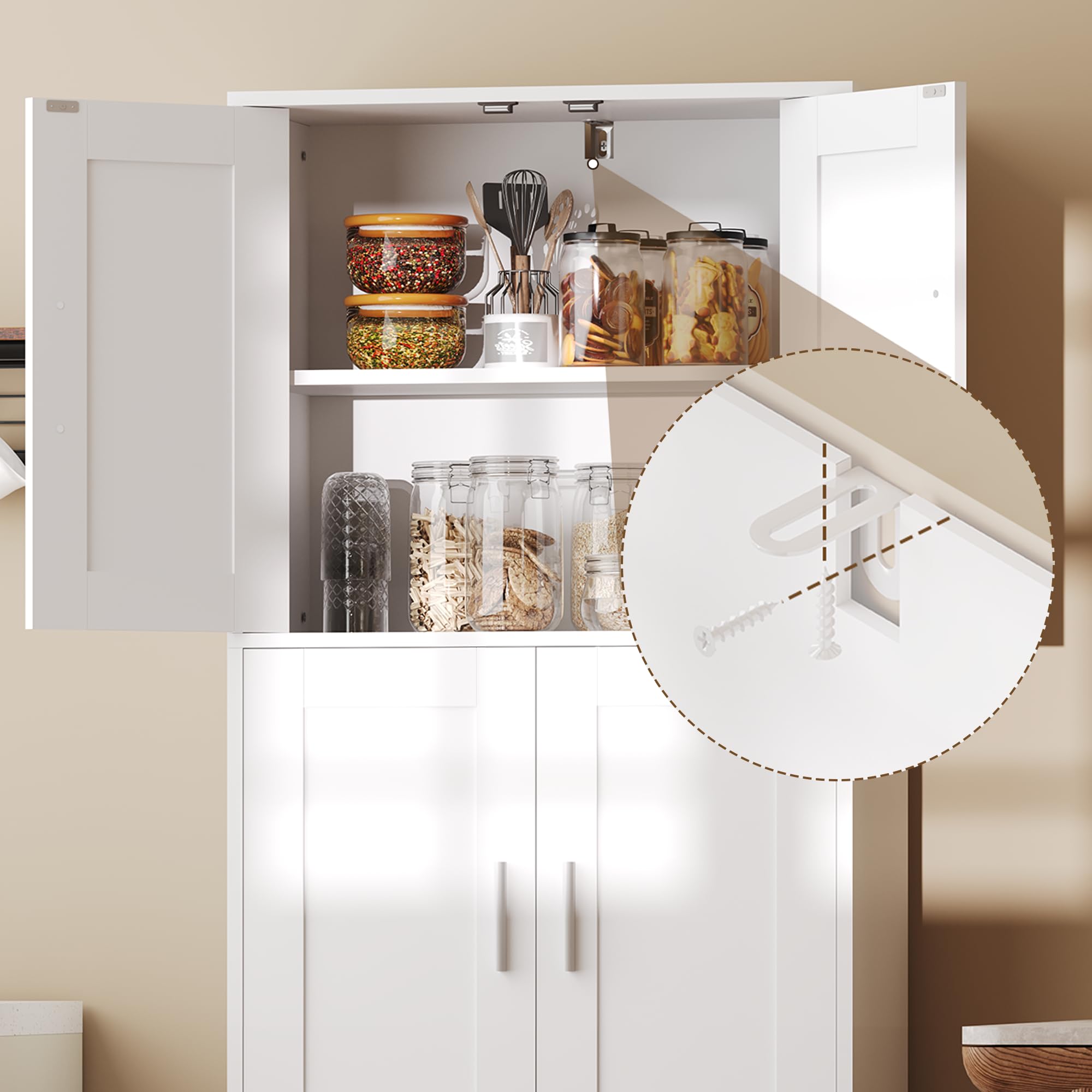 Armario de Baño de 6 Puertas, Armario de Baño de Columna Alta | Mueble de Baño con 3 Estantes Ajustables, Apto para el Baño, el Salón y la Cocina, Blanco, 30 × 60 × 170 cm, EXYYG023W