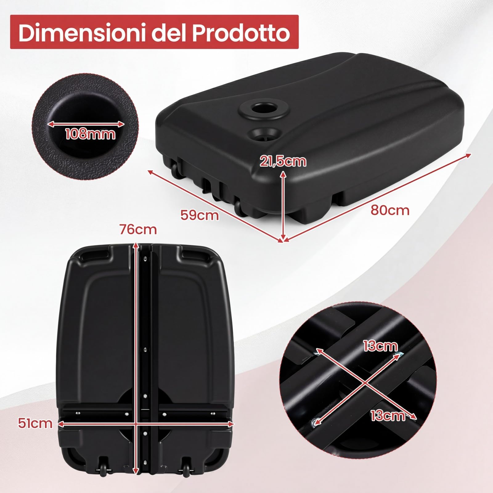 COSTWAY Base per Ombrellone da Patio a 102 kg/150 kg, in Plastica HDPE con Ruote, Supporto Quadrato per Ombrellone Riempibile con Acqua o Sabbia, per Esterno, Balcone, Spiaggia (150, Chilogrammi)