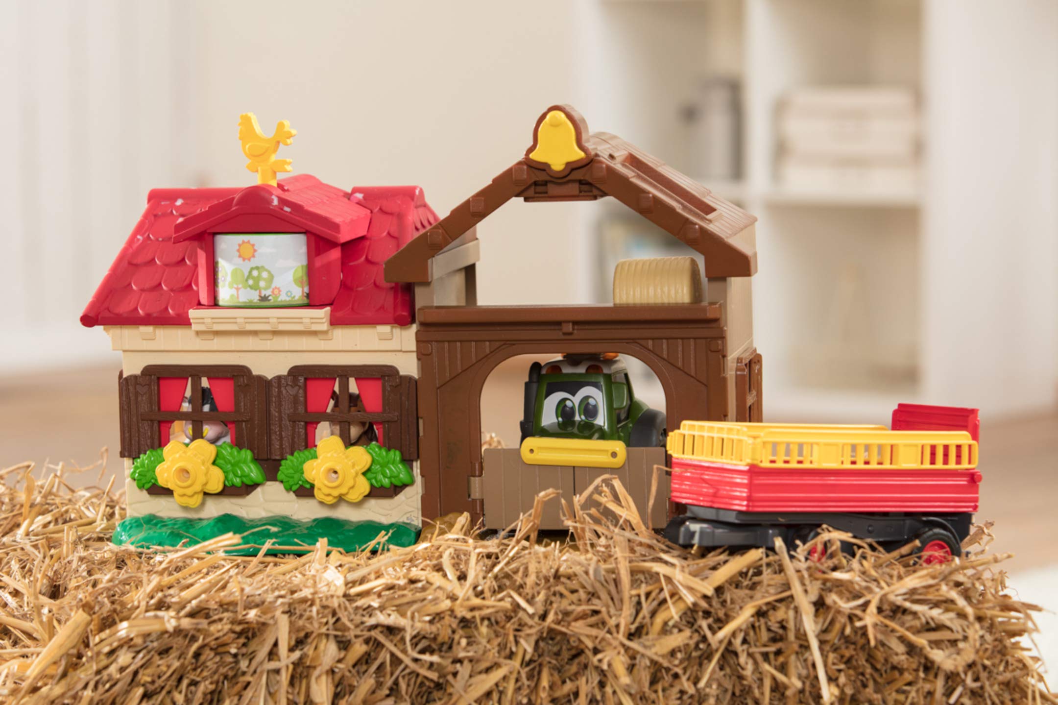 Dickie Toys 203818000 Happy Farm House, przygoda w gospodarstwie rolnym, zestaw dla dzieci od 1 roku życia, traktor, ze zwierzętami, światło i dźwięk