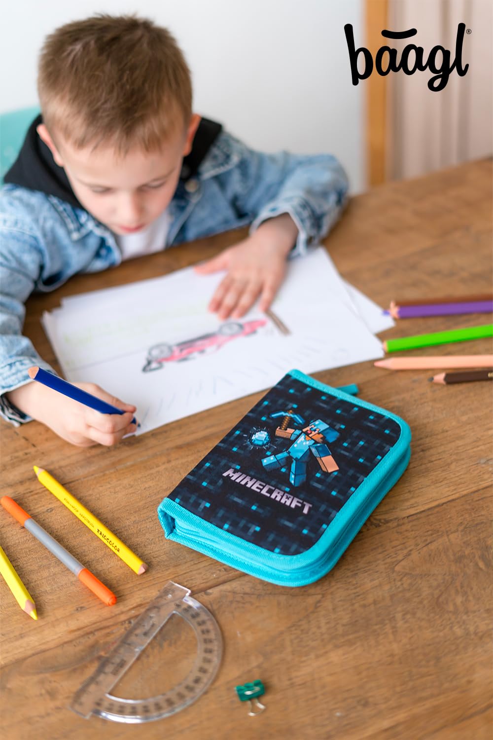 Baagl Minecraft Piórnik dla Chłopców i Dziewczynek - Szkolny Etui dla Nastolatków i Dzieci, Blue Axe