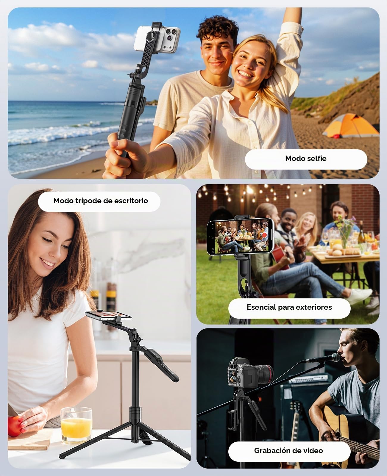 ORICO 175cm Trípode para Movil/iPhone, Palo Selfie con Mando Extraíble, Soporte para Móvil Giratorio e Inclinable 360°, Varilla Telescópica de Aluminio para Selfies Grupales y Vlogging