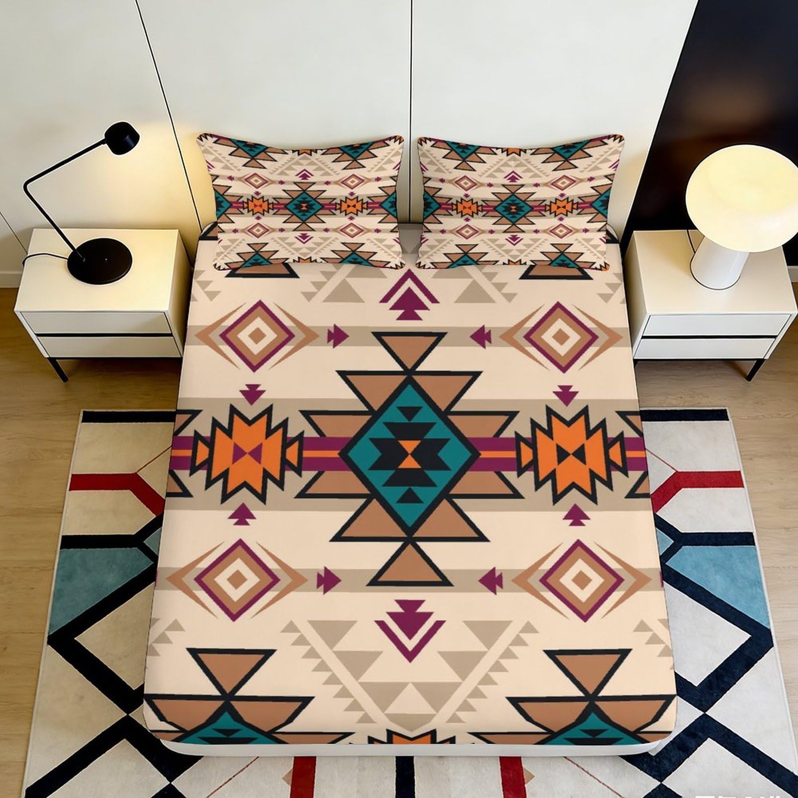Pnayamiorkfel Style-10 3D Printed Geometric Tribal Fitted Sheet Microfiber Soft Breathable Aztec Mattress Cover For Bedroom Dorm Decor 90X200x25cm