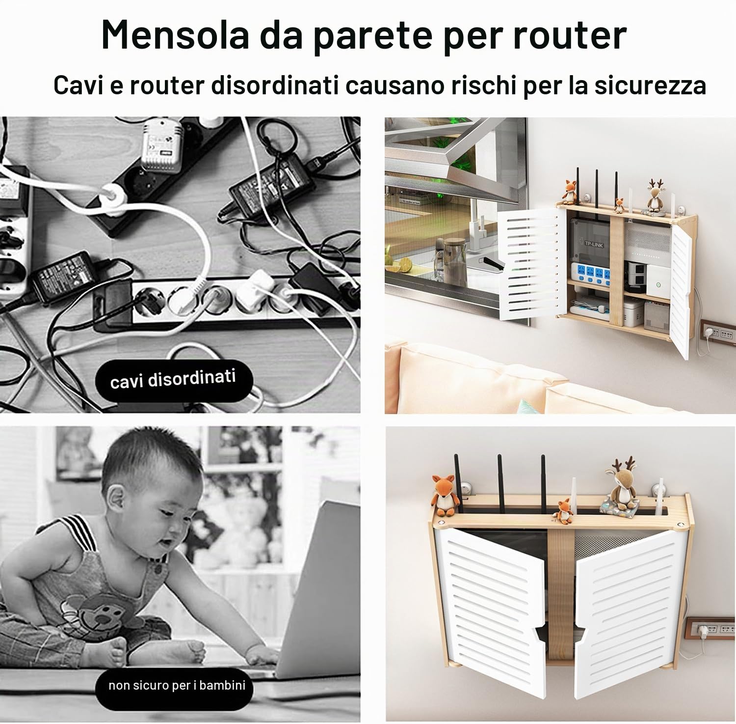 Porta Modem da Parete, Mensola Porta Modem Wifi da Parede, Scatola Router Wifi per Nascondere il Router e Mettere in Ordine i Suoi Cavi