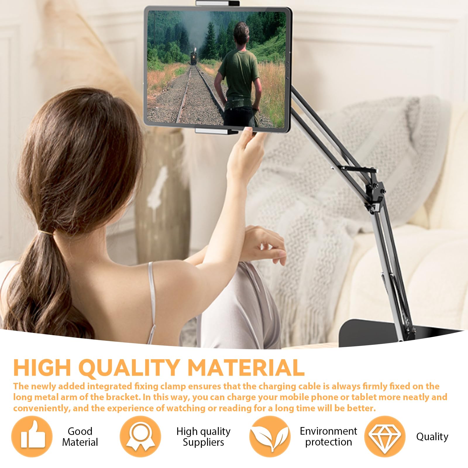 Supporto per tablet regolabile a 360°, base grande, per dispositivi 4-13 pollici