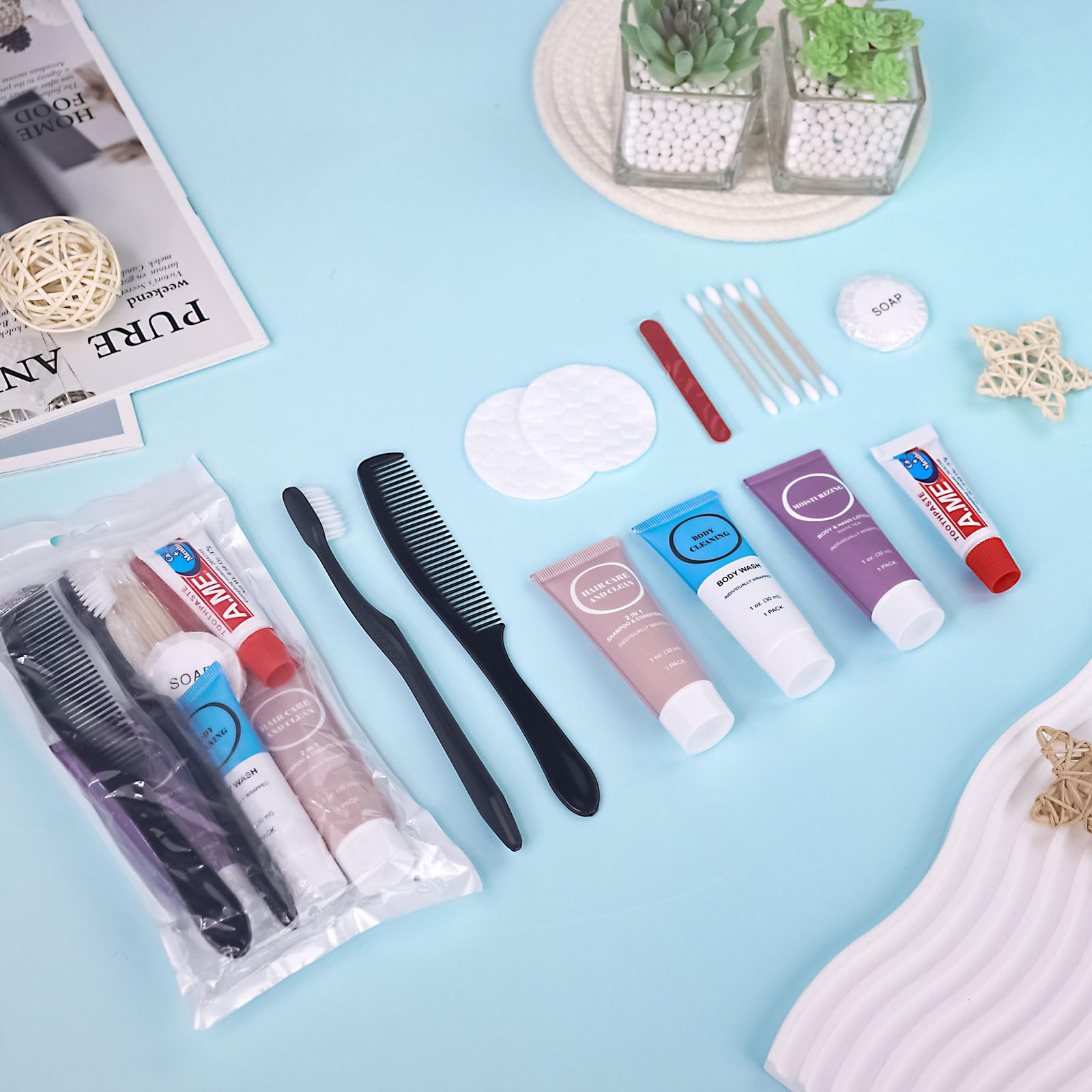 Trousse de toilette jetables en vrac - Fournitures de voyage - Essentiels d'hygiène personnelle pour homme et femme - Taille d'essai - Pour hôtel, camping, association caritative, sans-abri