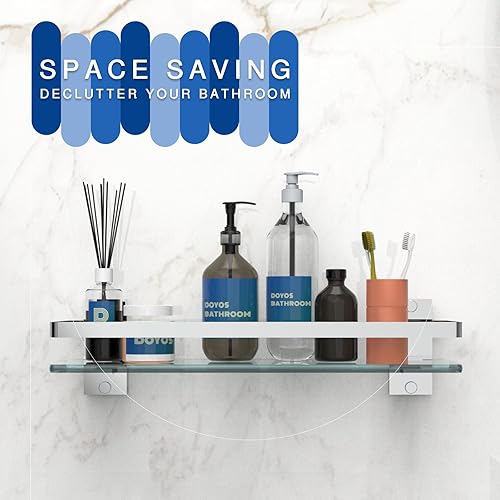 Miniatura 7 de Estante de vidrio para baño montado en la pared, rectangular de acero inoxidable templado de vidrio templado moderno estantes de baño de acero