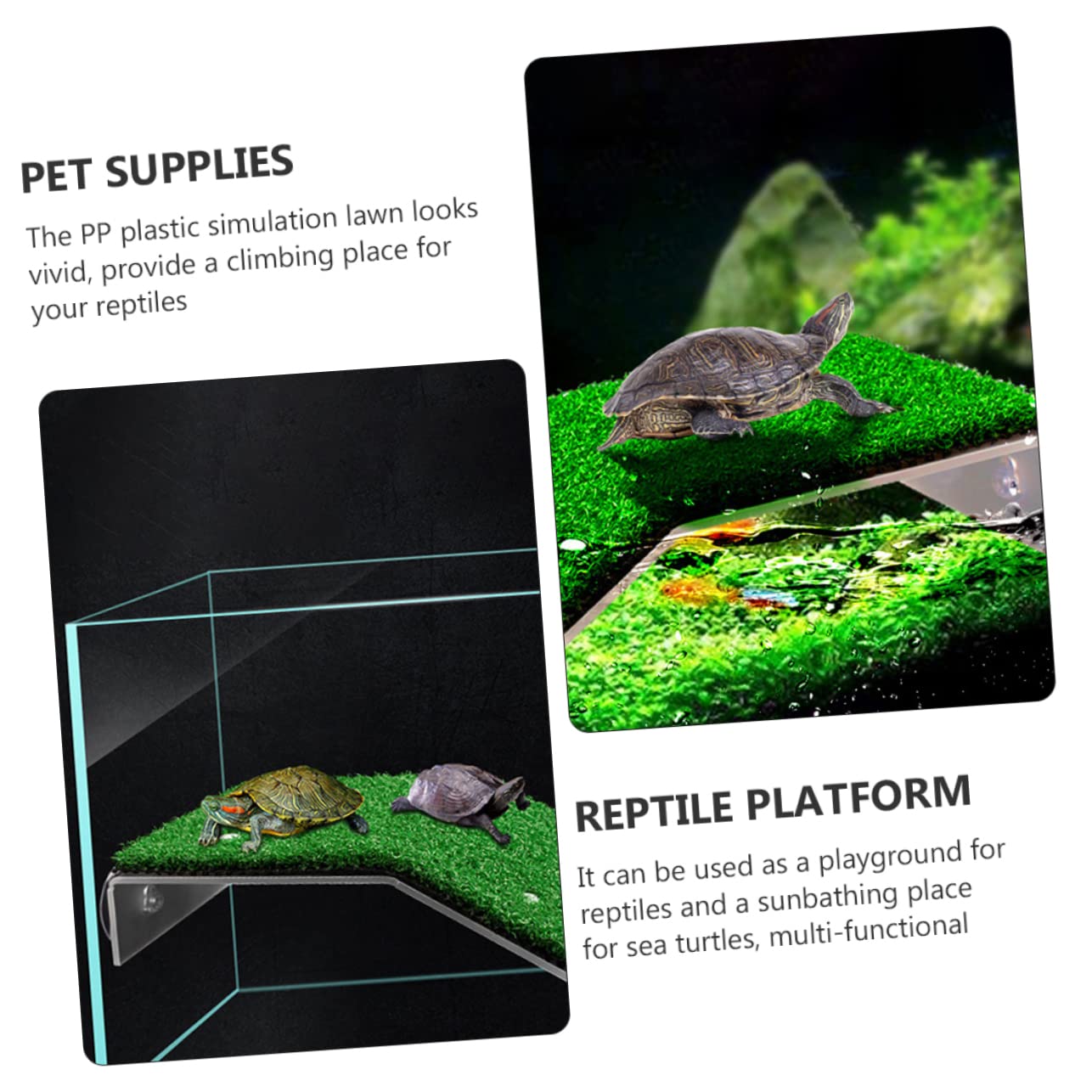 ibasenice Plataforma para Tortugas y Reptiles Césped Simulado, Rampa De Plástico Multifuncional, Tamaño Grande y Pequeño, para Acuario y Terrario, Apta para Tortugas De Agua y Pequeños Reptiles