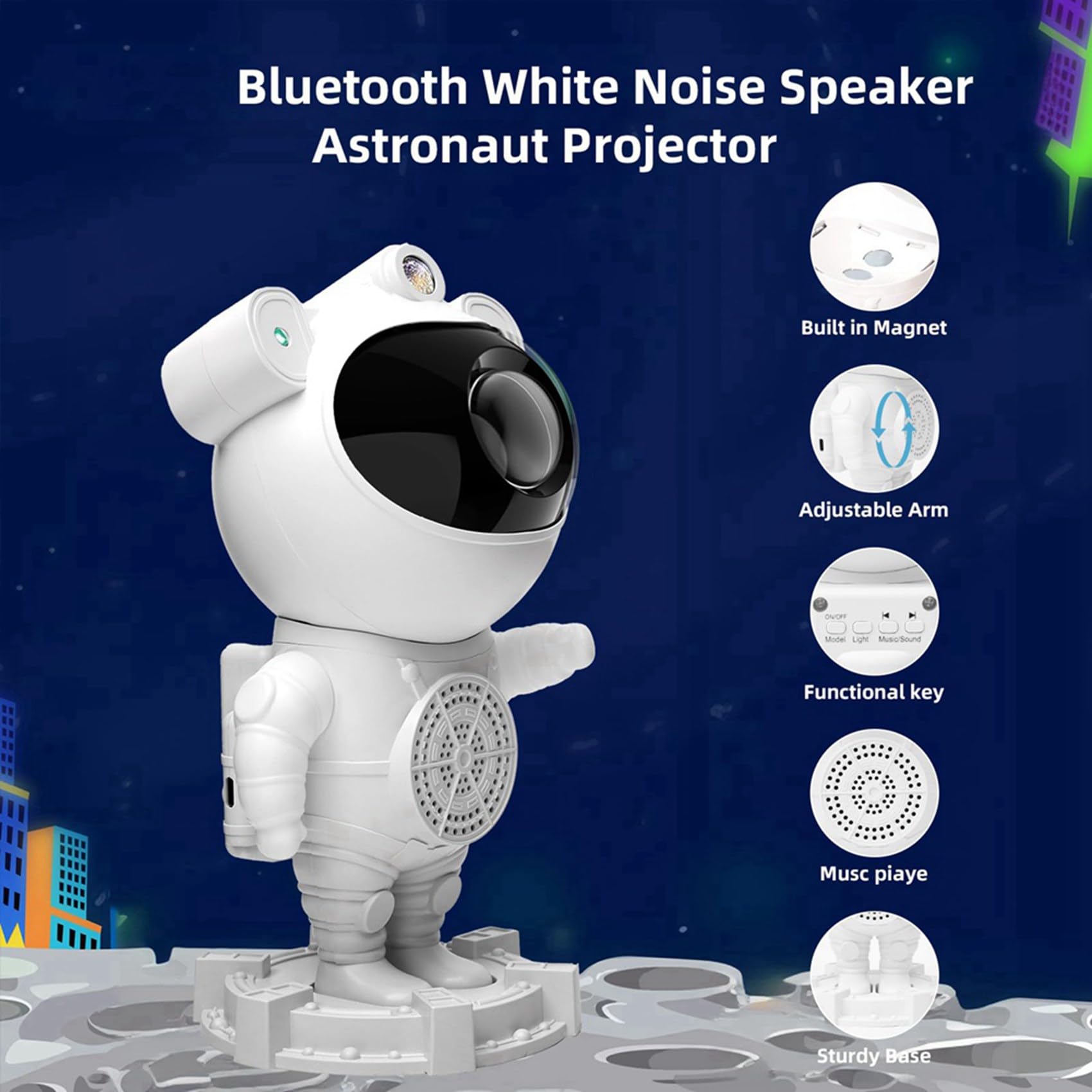 2X Veilleuse Projecteur D'Étoiles Astronaute avec Haut-Parleur Bluetooth, Minuterie, Télécommande - Idéal pour la Chambre et Les Cadeaux