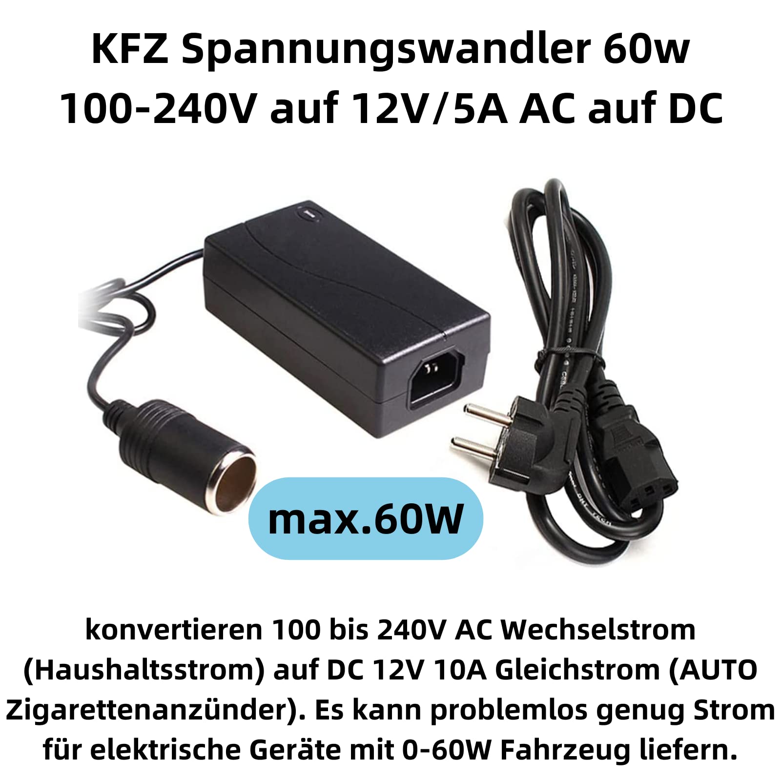 Spannungswandler 12 V 230 V 2000 W Adapter Zigarettenanzünder Steckdose 230V Auf 12V 15A Spannungswandler – Leistungsstarker KFZ-Netzadapter & Wechselrichter (180W Max) Wandler 12 V Auf 230 V Spannungswandler 220v Auf 12v