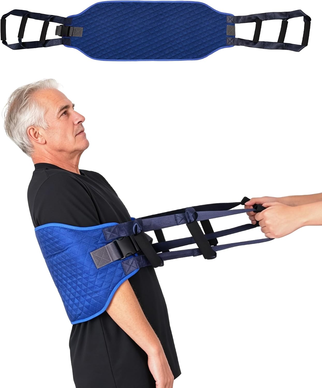 Transfer Sling with Multi-Grip Handles, Padded Patient Assist Gait Belt, Elderly & Disabled Standing Lifting Aid for Caregiver Use, Blue