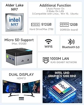 GMKtec Mini PC N97 Windows 11 Pro Micro Desktop Computer