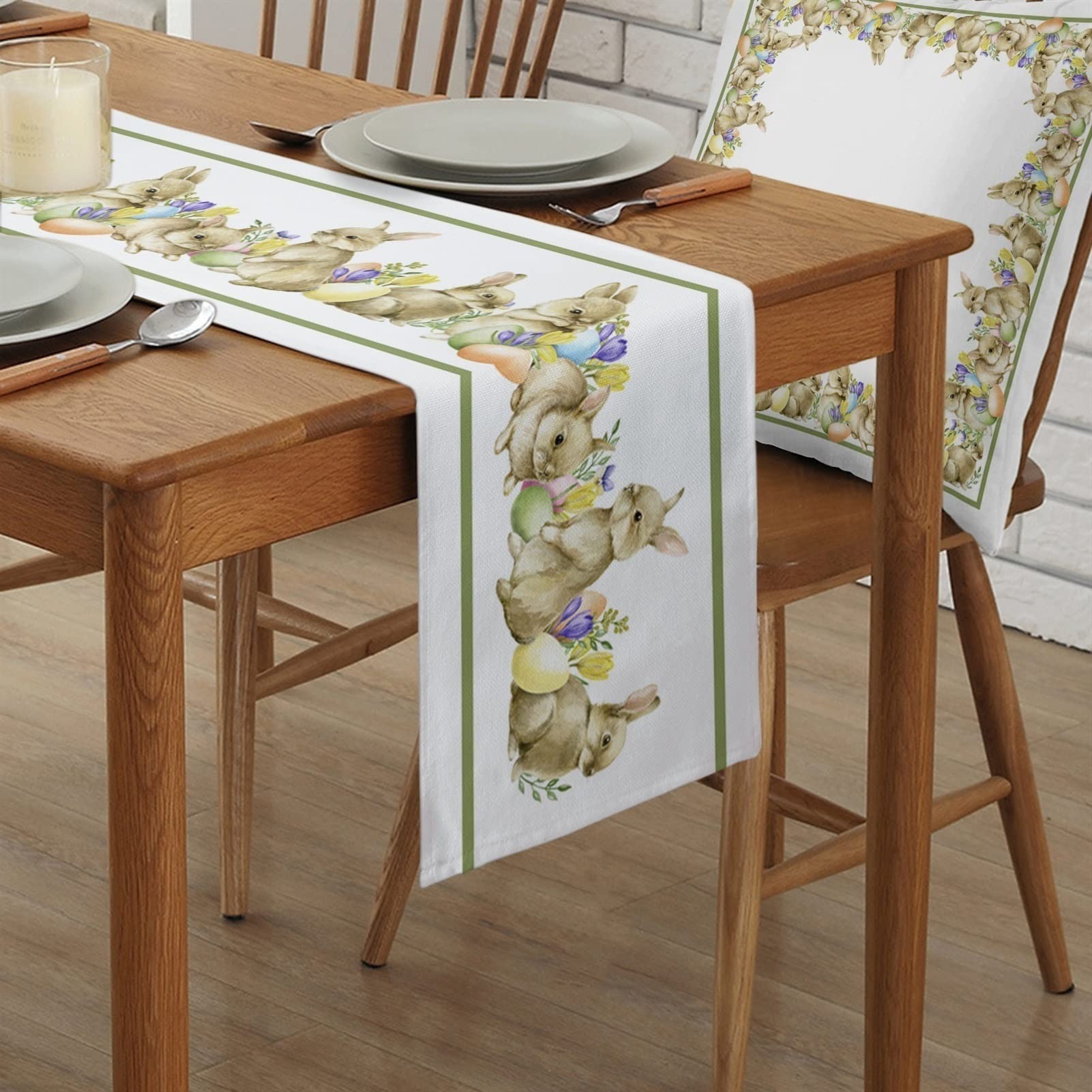Elegante y lujoso camino de mesa de conejo de Pascua, decoración de fiesta, moderno, para vacaciones, boda, comedor, mantel decorativo (LXM11181, 46 x 183 cm)