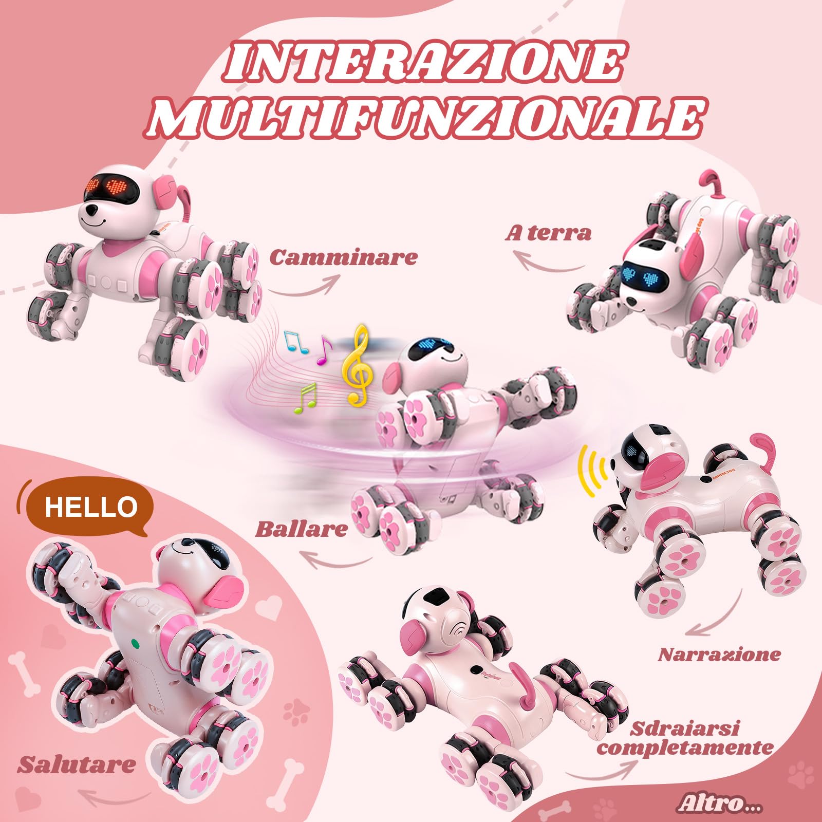 JONRRYIN Robot cane giocattolo radiocomandato, 8WD RC Stunt e controllo manuale, giocattolo interattivo programmabile, regalo per ragazzi e ragazze dai 6 anni in su