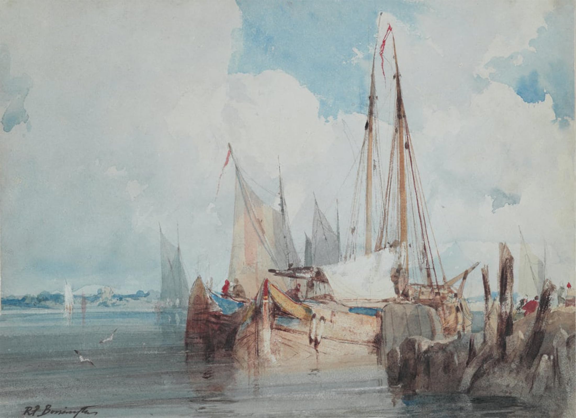 POSTERIIk Famous Print Pop Art Wall Art Graffiti Fishing Boats Moored in an Estuary by Richard Parkes Bonington Art Prints for Home Decor 60x90cm