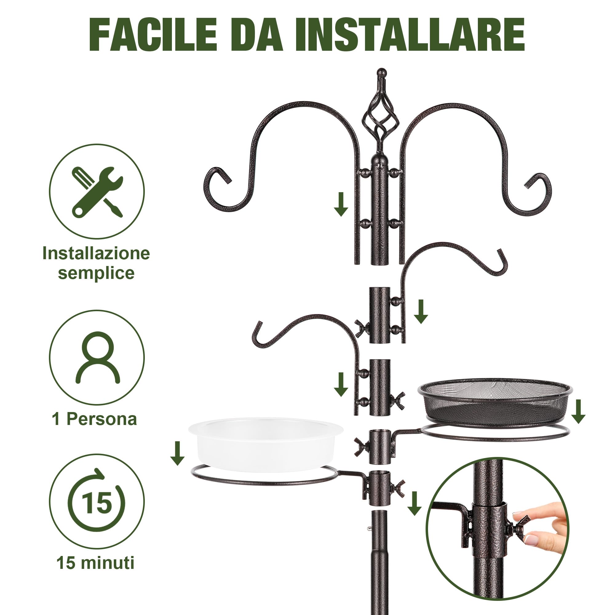 Urban Deco - Kit per mangiatoia per uccelli, per uccelli selvatici, con mangiatoia per uccelli selvatici, da appendere con mangiatoia in metallo, per attirare uccelli selvatici