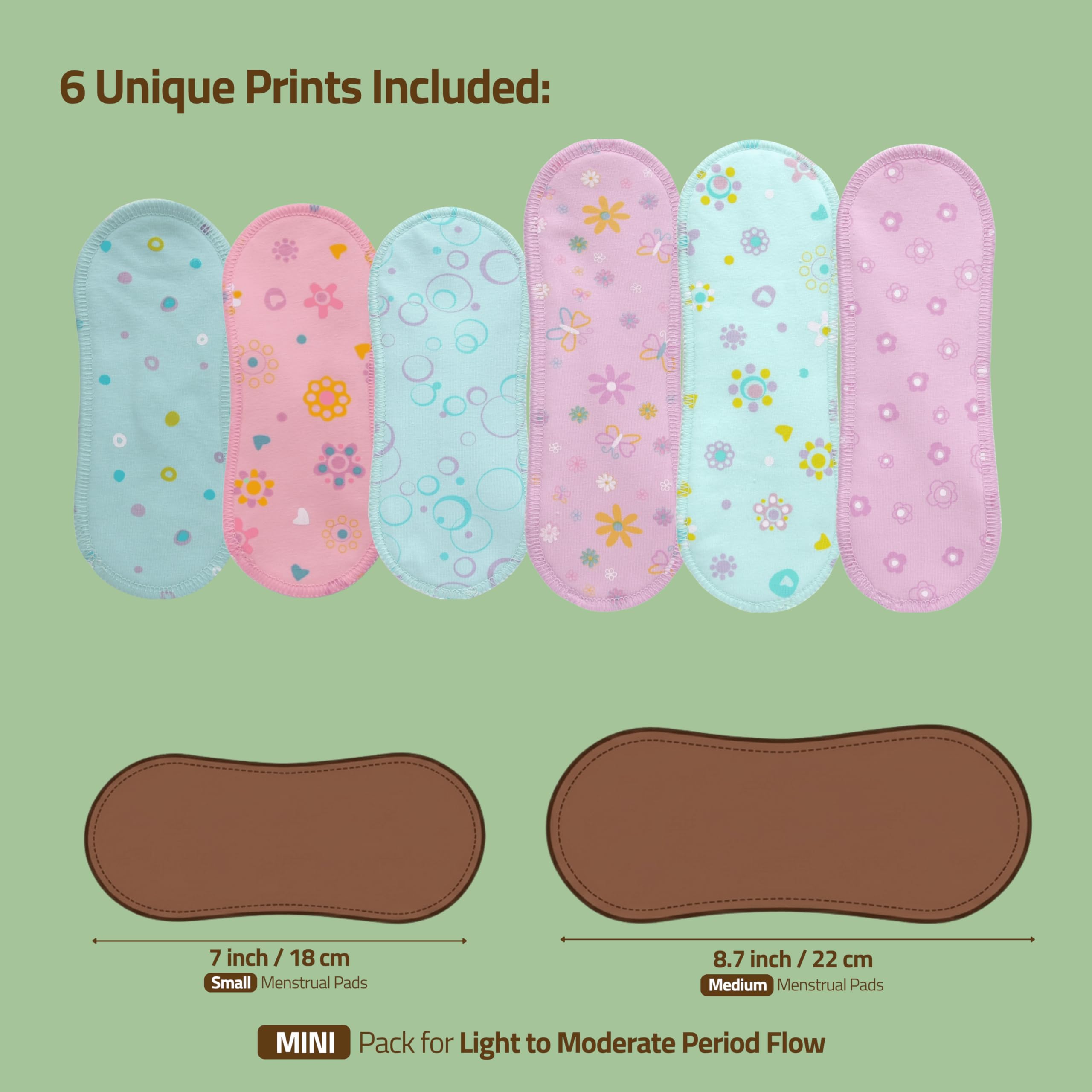 Compresas Reutilizables Ecológicas Algodón Orgánico; 6-Pack + Bolsa (S+M) Compresas de Tela Lavables para Mujer HECHAS EN LA UE; Compresas Tela Mujer Organico con alas para menstruación, incontinencia
