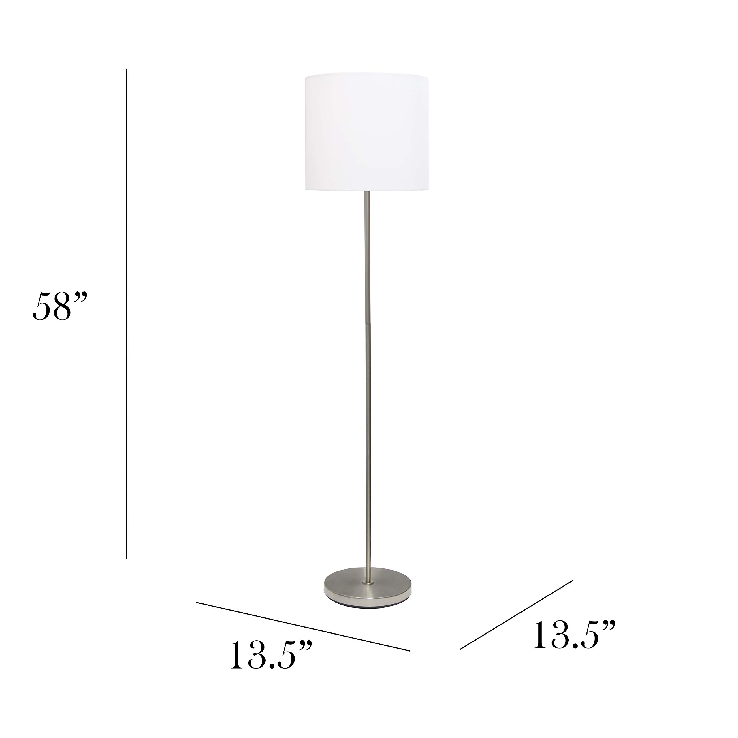 Simple Designs LF2004-WHT Brushed Nickel Drum Shade Floor Lamp, White