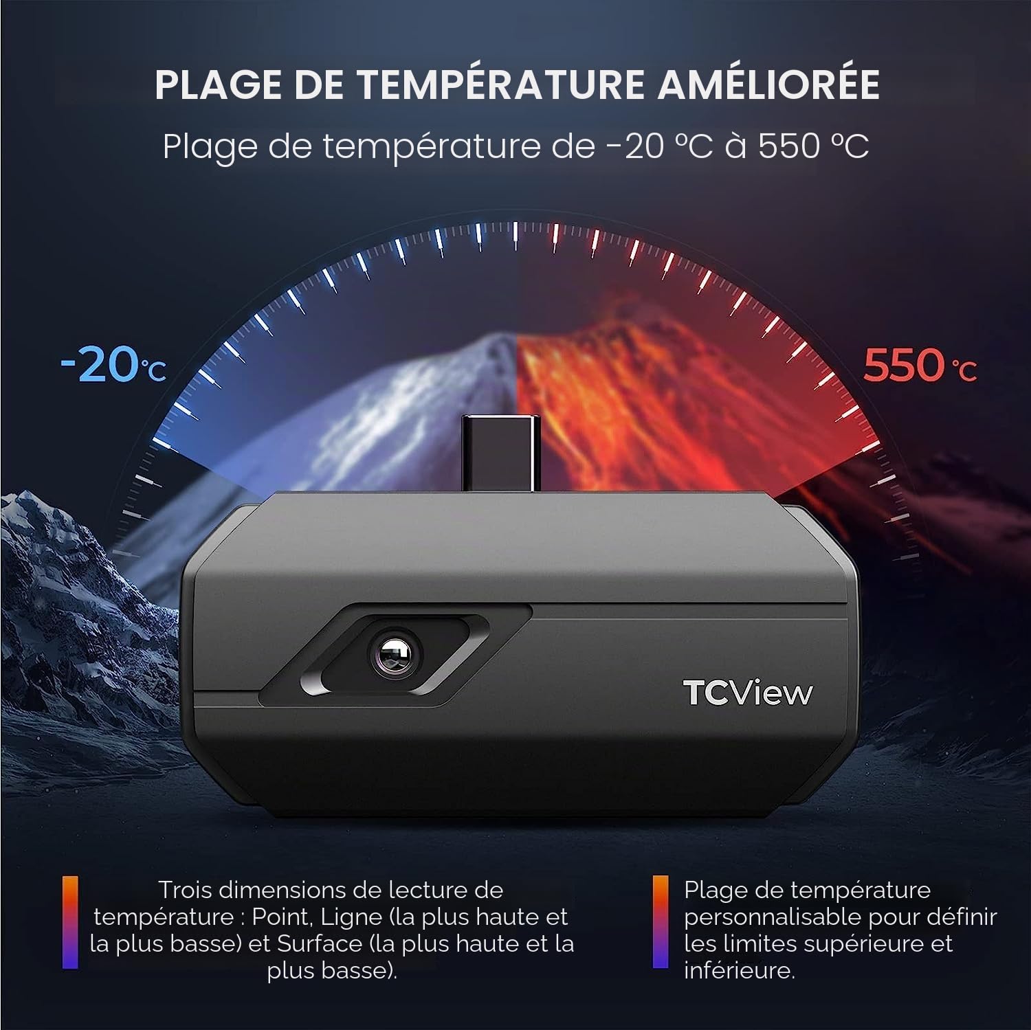 TOPDON Camera Thermique Android TC001 512x384 IR Résolution, Thermique Plage de Température: -20°C à +550°C pour Smartphones et Tablettes Gris