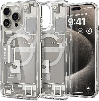 Spigen Founded with 18 years of technology iPhone 15 Pro Max Case, Clear, MagSafe Compatible, US Military MIL Standard, Ultra Hybrid MagFit ACS07211 Zero One Natural Titanium