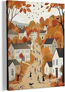 25 Green Bathroom Ideas Bringing Nature Indoors 69 HIWX Fall Autumn Wall Decor, Cozy Fall Cottagecore Cityscape Framed Canv...