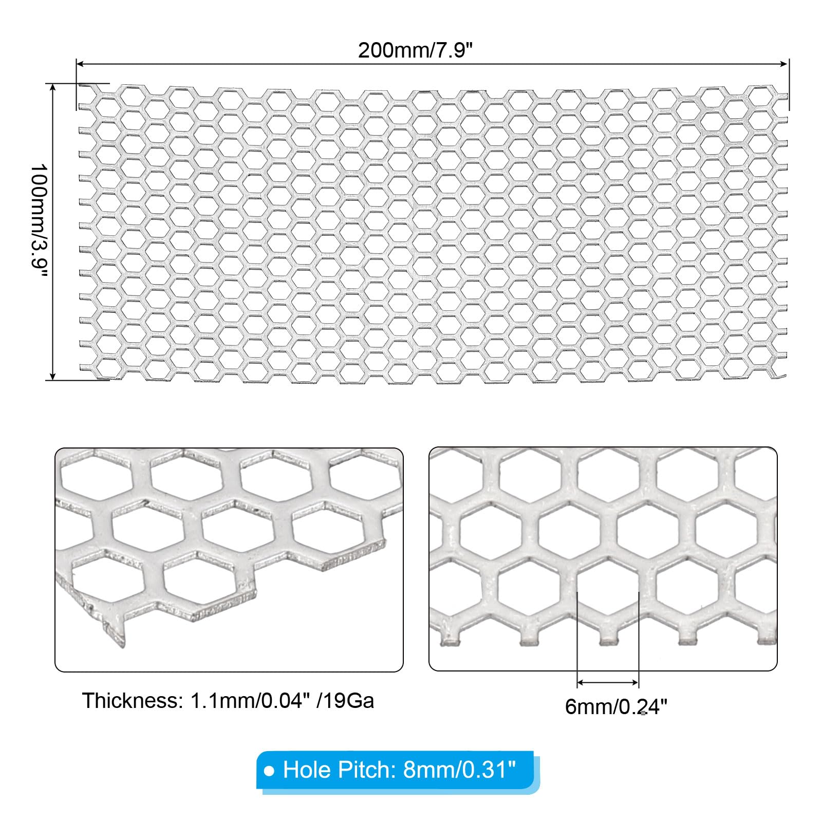 PATIKIL 7.9" X 3.9" 304 Stainless Steel Perforated Sheet, 2pcs - View #4