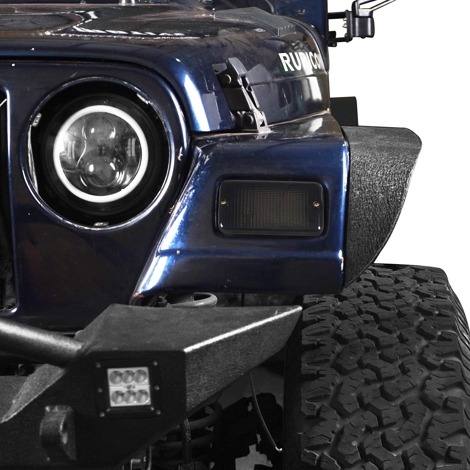 Hooke Road Wrangler TJ Turn Signal Lights Front LED Blinkers w/White DRL Compatible with Jeep Wrangler TJ 97-06