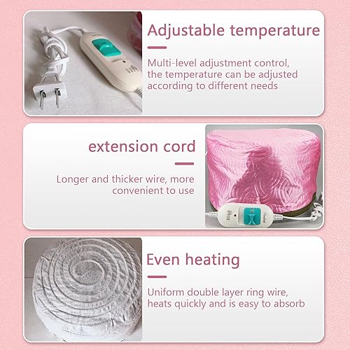 Miniatura 4 de Plplaaoo Tapa de vapor eléctrica ajustable para tratamientos de acondicionamiento profundo | Tapa térmica portátil con 2 ajustes de temperatura |