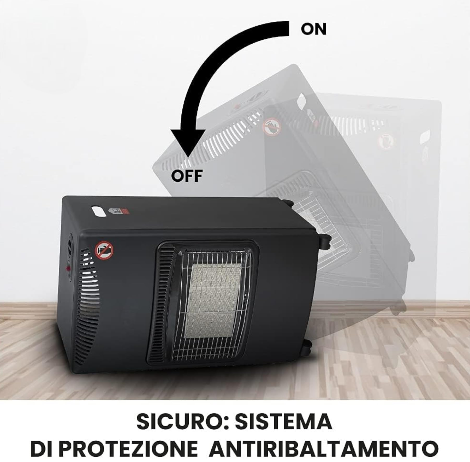 Stufa a Gas GPL ad infrarossi Potenza 4.2KW con 3 Elementi Riscaldanti e 3 Potenze Selezionabili Accensione Piezoelettrica Capacità Bombola 15 kg + Kit Regolatore GAS