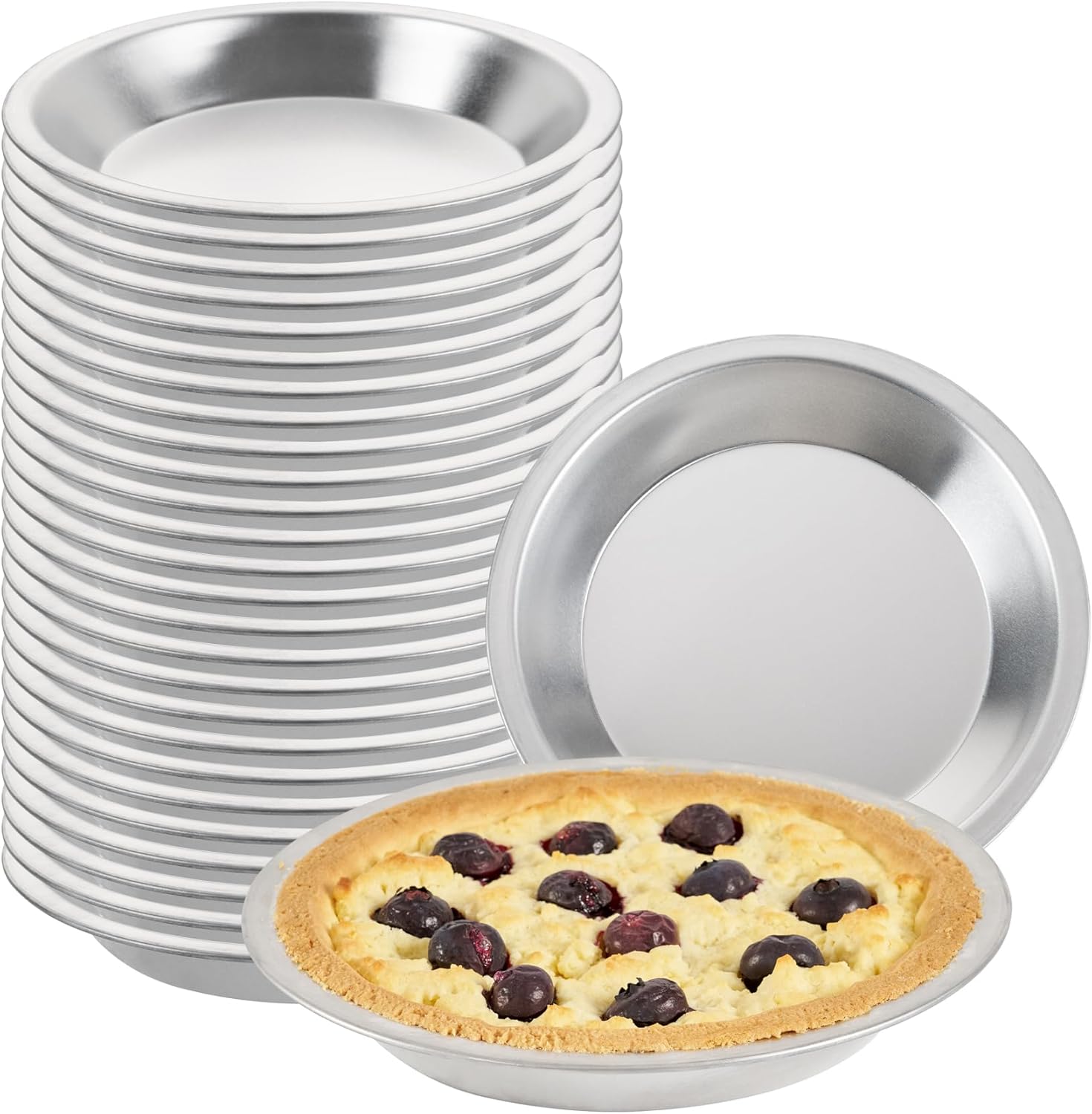 Restaurantware Aluminum Pie Pan 12 Count 8 Inch Round 1.25 Inch Deep Oven-Friendly Pie Tin, Lightweight Baking Pan, Silver Plate for Quiche, Fruit Pies, Home And Commercial Kitchens