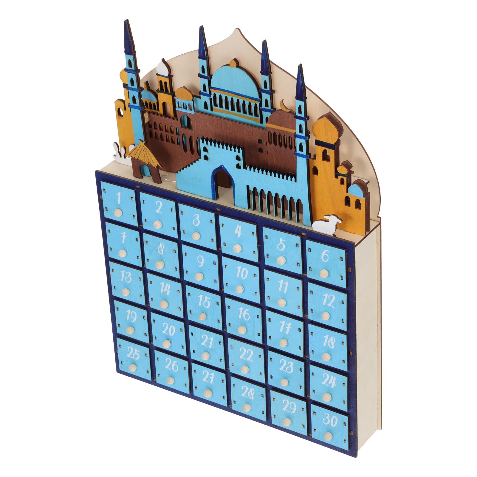 Ramadan Holz Countdown Kalender mit LED Licht Tage Adventskalender Tischdeko Ornament Stimmungsvolle Ramadan Deko für Familien zum Fest
