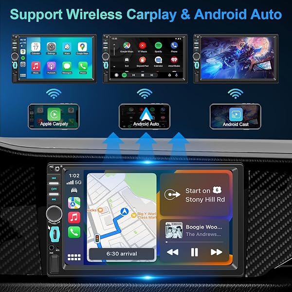 Autoradio 1 DIN Bluetooth Autoradio Car Play Voiture avec sans Fil Carplay & Android Auto, 7 Pouces HD Écran Tactile, FM Radio/Charge/MIC/USB/AUX/Type C/Commande Vocale/Mirror Link/Caméra de recul - 2