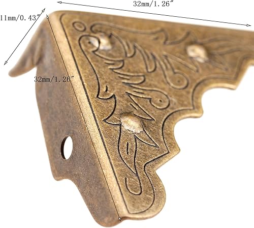 Miniatura 6 de Joyero de latón antiguo, protector de esquina para el pecho, 16 unidades, cubierta de borde de protección de 1.26 x 1.26 x 0.43 pulgadas