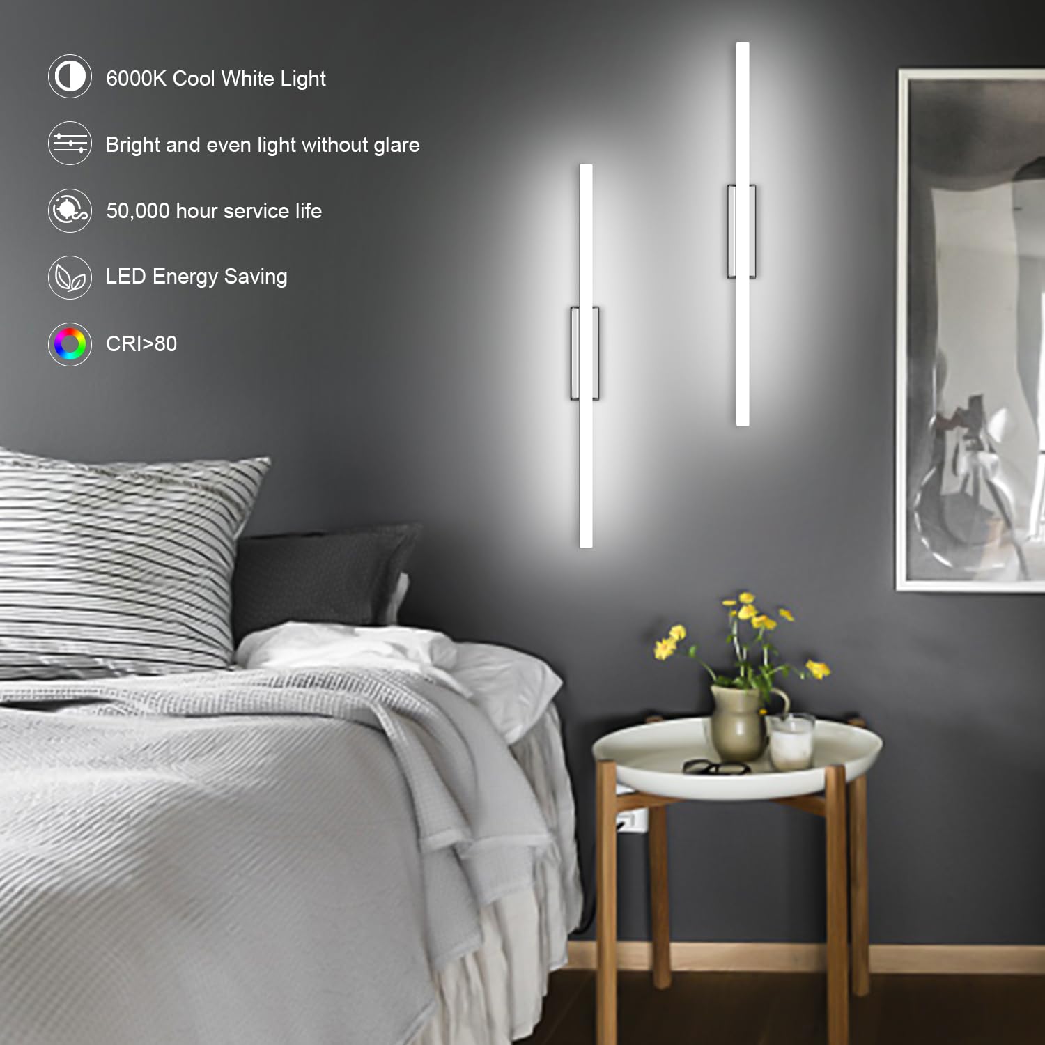 Kingwen Lampe Miroir LED Salle de Bain 60cm, 12W 6000K, IP44 Étanche Applique Murale Salle de Bain, luminaire salle de bain