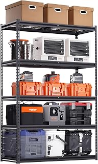 VEVOR Storage Shelves, 3000 lbs, 5 Tier Heavy Duty Garage Shelving, 20" D x 48" W x 72" H Adjustable Metal Shelves for Industrial Shelving Unit Utility Shelf, for Kitchen, Warehouse, Basement, Black