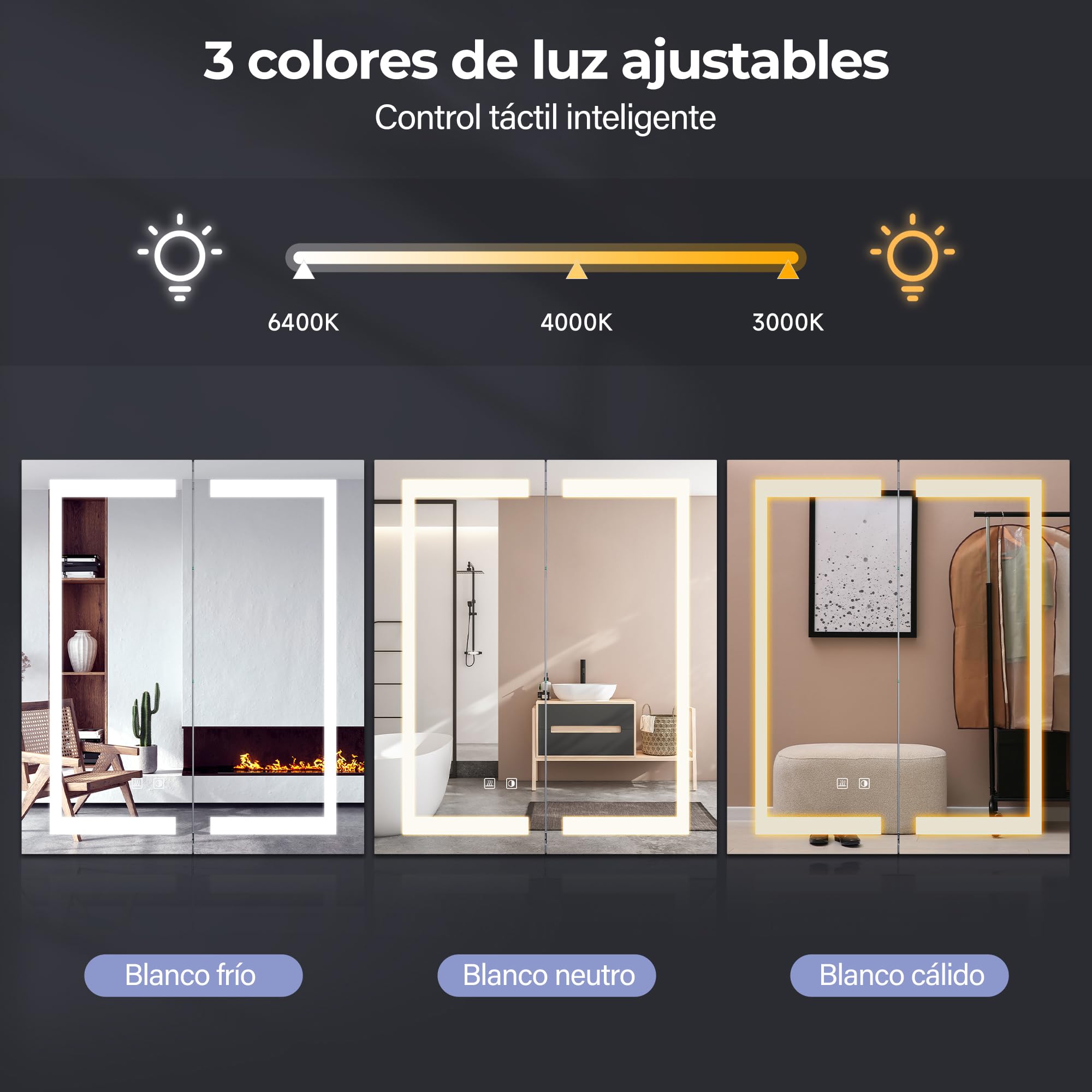 SONNI Armario Espejo Baño con Luz 60 x 70 cm Bisagra Conductora Antivaho Interruptor Táctil,Espejo de Baño con Armario y LED,Acero Inoxidable Enchufe para Afeitadora