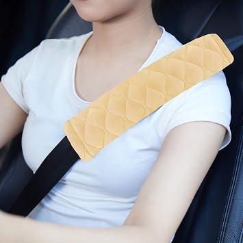 MOONET Auto Seat Belt Shoulder Protector Harness Pad, Soft Skin-Friendly Universal Seatbelt Cover for More Comfortable Driving, Multipurpose for Handbag Carmera Backpack Straps,2pcLight Khaki