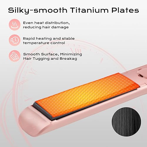 Miniatura 4 de Plancha plana de titanio 2 en 1 con calentamiento rápido y rápido, plancha alisadora profesional de 1 pulgada, 5 ajustes de temperatura para todo