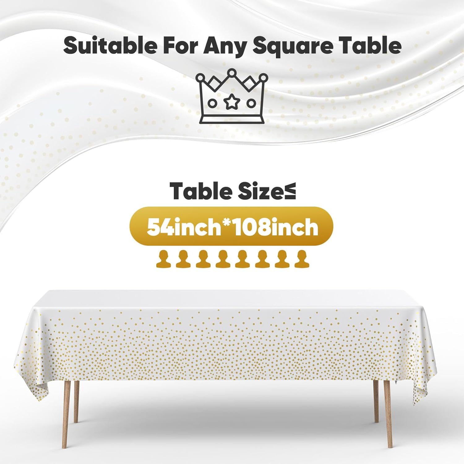 2 Pack Plastic Table Cloth Disposable, 54”x108” White and Gold Table Cloths for Parties, Waterproof and Greaseproof Gold Dot Rectangles Tablecloth for Party Decorations BBQ, Wedding, Fine Dining - Image 2