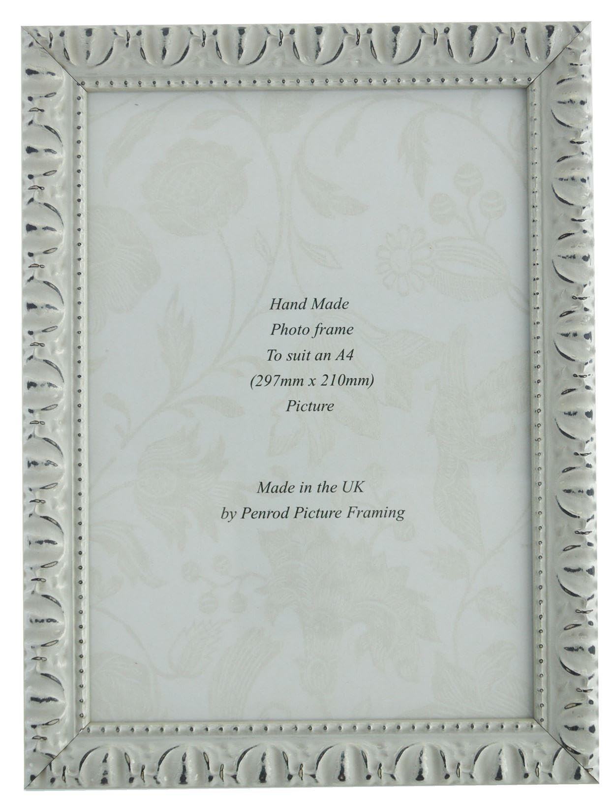 Giselle Hand Made Antique Silver and White Shabby Chic Ornate Vintage Photo Frame for an A4 (297mmx210mm) Photo. Real Glass Glazed