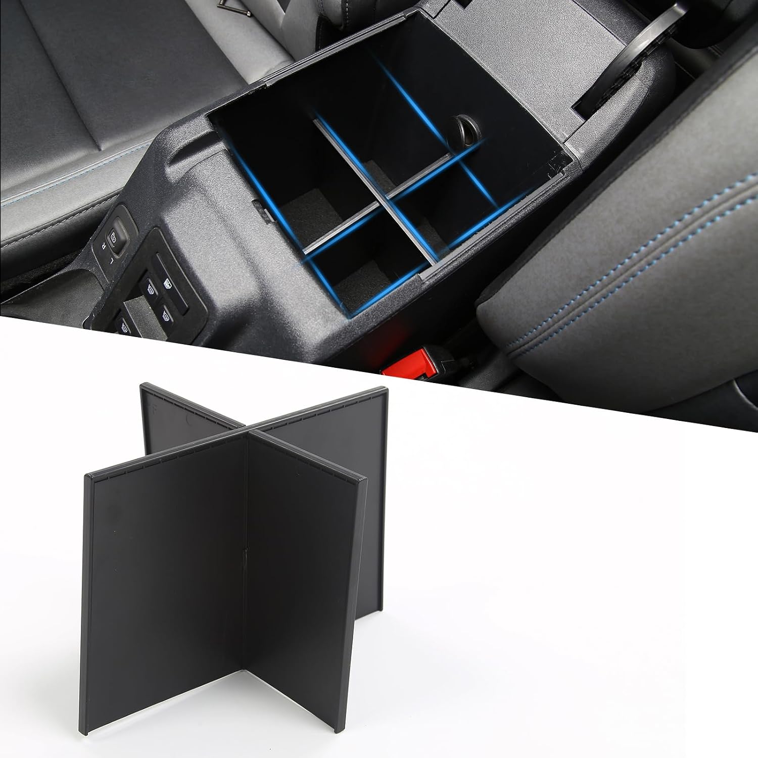 Bestview Center Console Armrest Divider Organizer Compatible with Fo-rd Bronco 2021-2024 2/4-Door, 4 Compartments ABS Secondary Storage Box Accessories